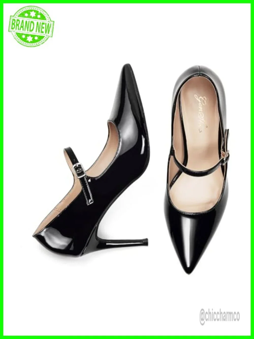 Women Mary Jane Pumps High Heels Pointed Closed Toe Stiletto with Strap 3.2